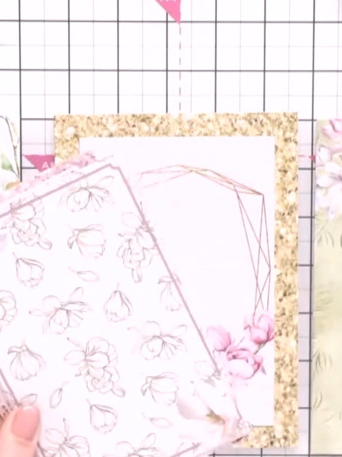 Step 2: Select three coordinating patterned toppers from your collection that complement your card blanks. Choose desi