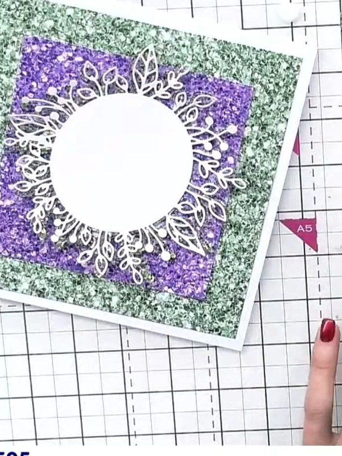 Step 8: Pad the sentiment strip with foam pads and position it on the card front, placing it across the centre of the 