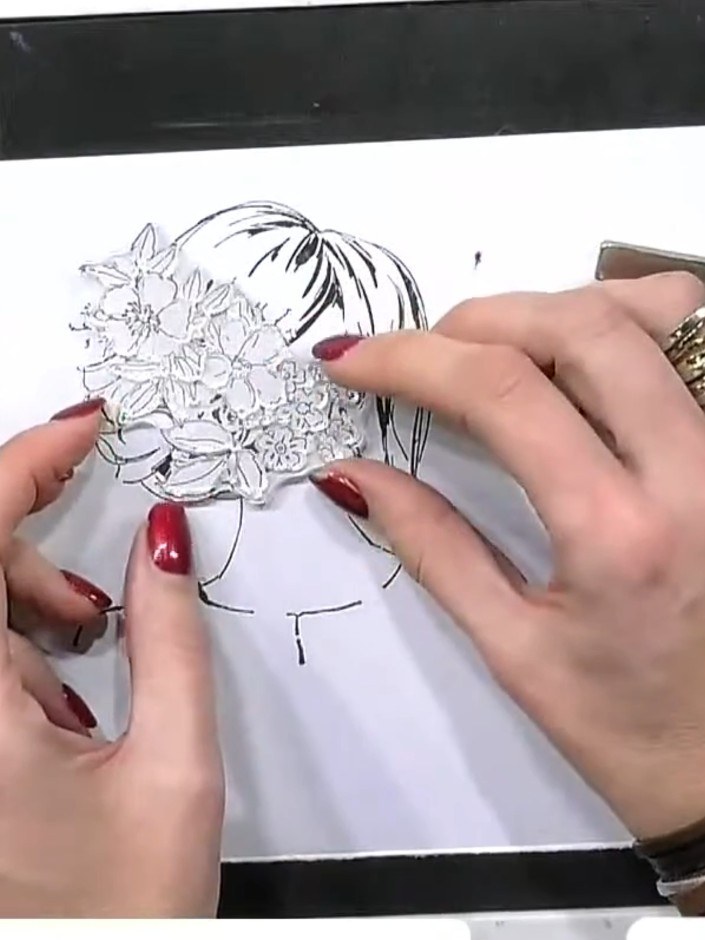 Step 7: Stamp the detailed floral image onto your white card using the lamination technique. Allow the inks to blend a