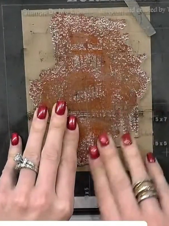 Step 1: Stamp the detailed balcony image onto kraft cardstock using a dark ink pad. Press firmly to ensure a clear, co