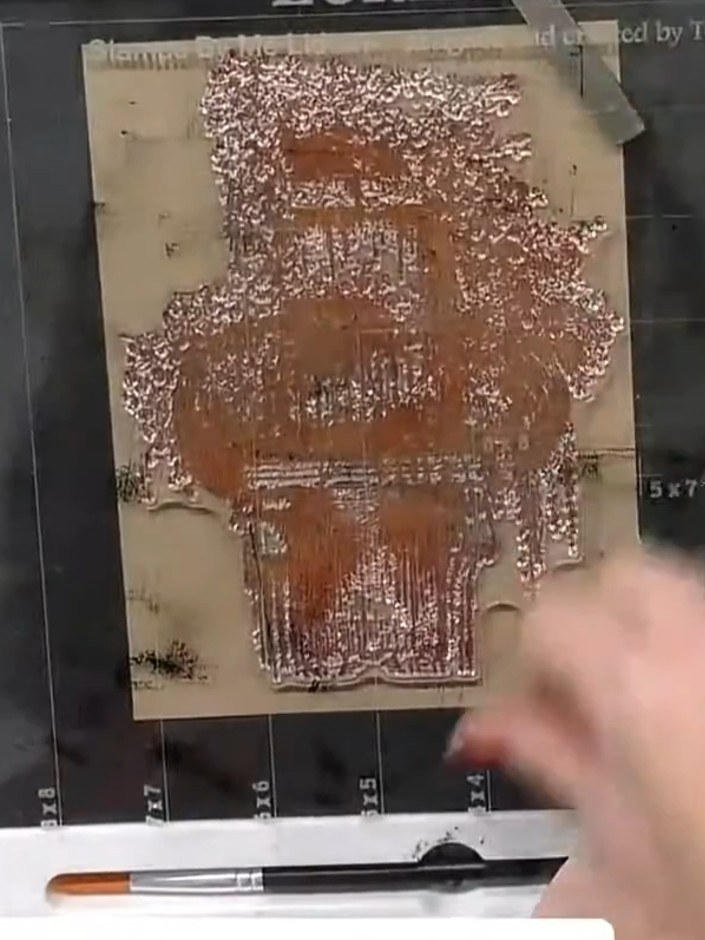 Step 5: Add brown or orange ink to the balcony structure using a brush or sponge to create subtle colour variation and
