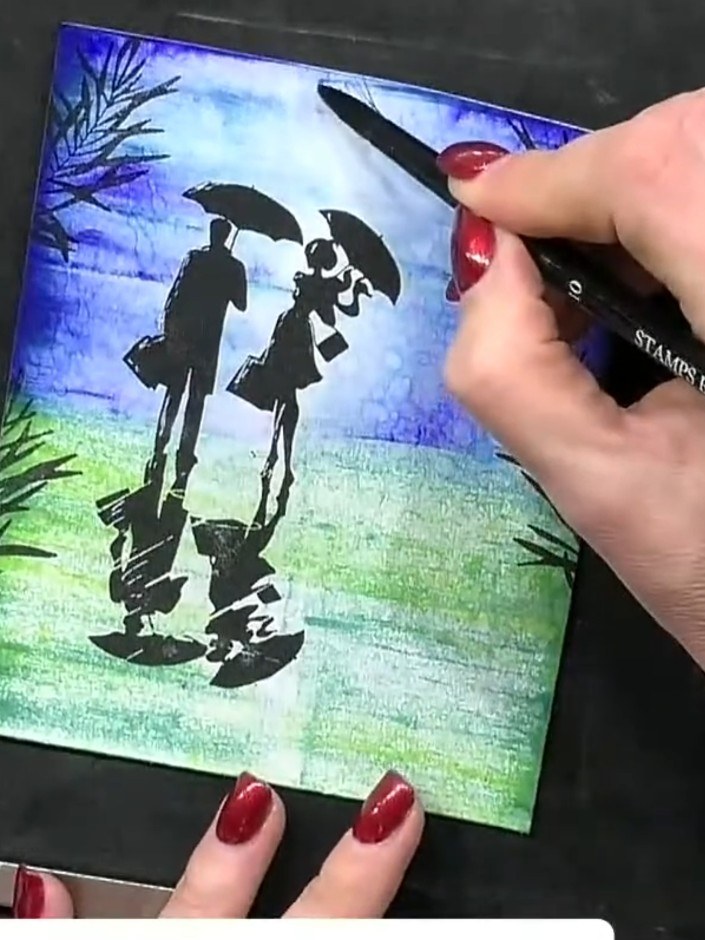 Step 14: Use a tissue or kitchen roll to blot out the water from the umbrella area, creating a faux bleaching effect to
