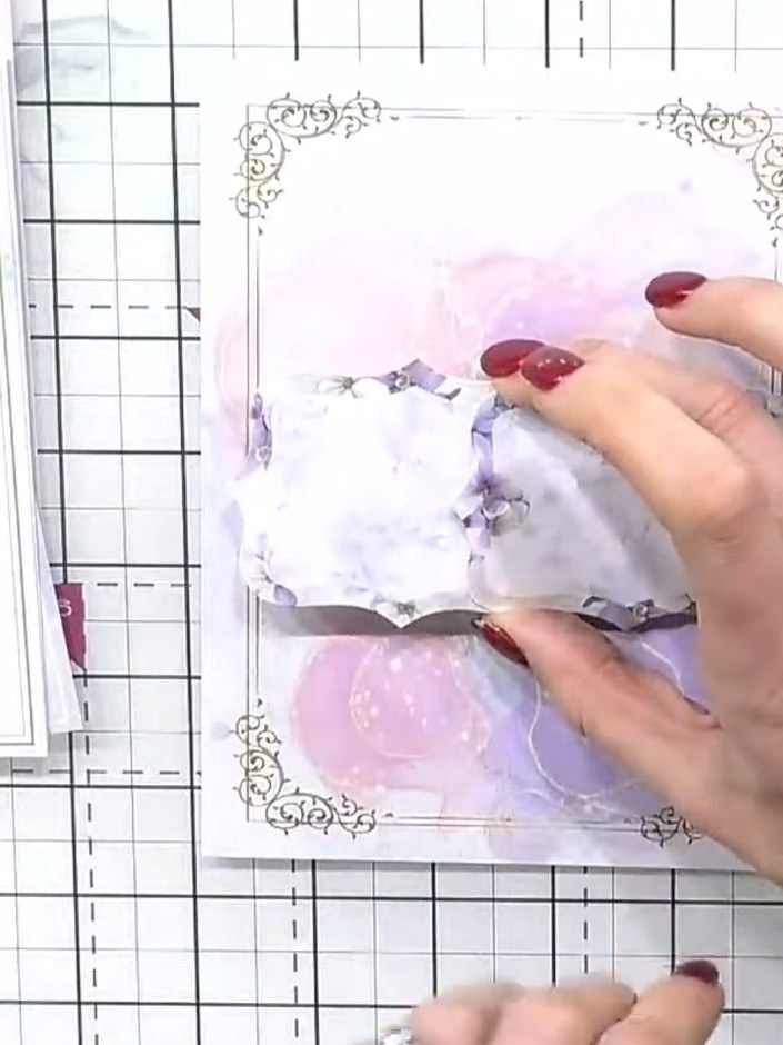 Step 6: Mount your finished stamped and decorated panel onto a card blank. Add a sentiment stamp if desired to complet