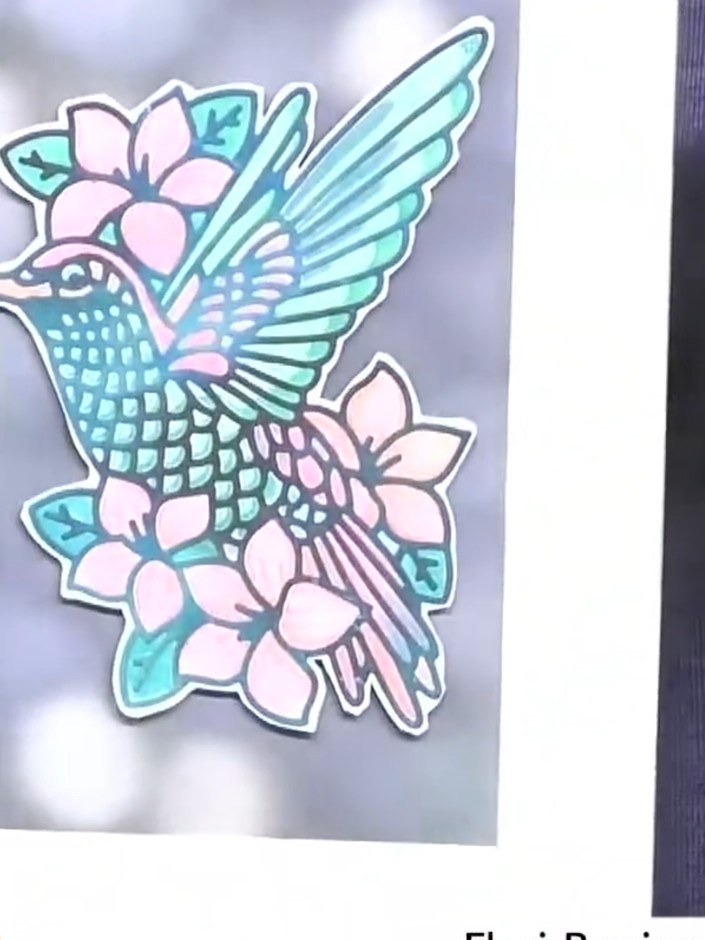 Step 3: Use the coordinating die to cut out the hummingbird and floral design from your stamped and coloured image. Th