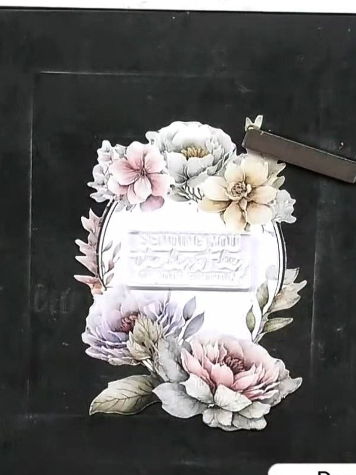 Step 7: Add a sentiment stamp to the centre of the floral wreath. Use one of the stamps from the set to create a focal