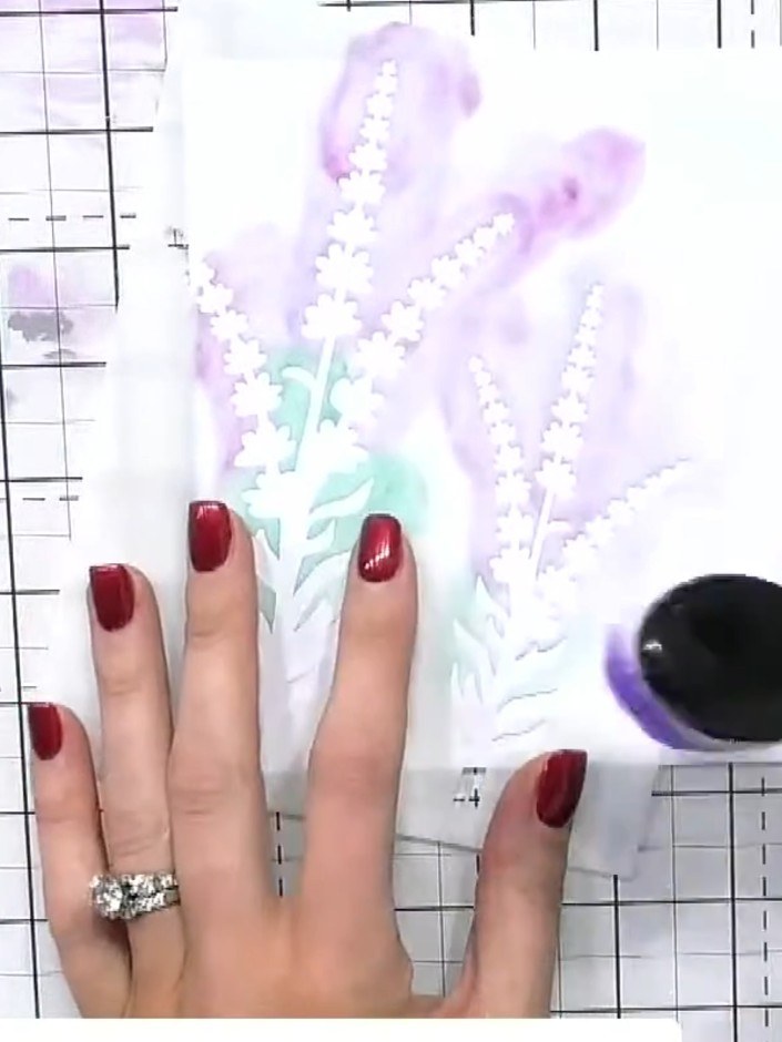 Step 4: Gently bend some of the stencilled lavender stems slightly to create the appearance of them blowing in the bre
