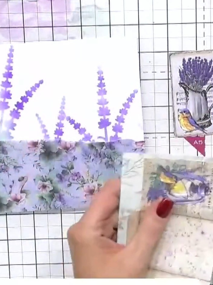 Step 2: Fussy cut around the edges of the ephemera design featuring the bird and lavender using scissors. Take care to