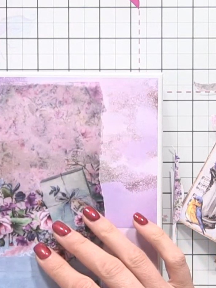 Step 8: Fussy-cut a second floral bouquet from the decorative paper to create a matching design element. Position it t