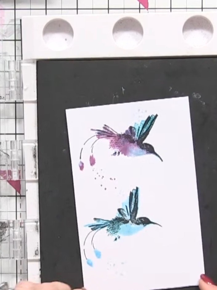 Aquarell-Karte mit Kolibris und Laminations-Stempeln - the finished project