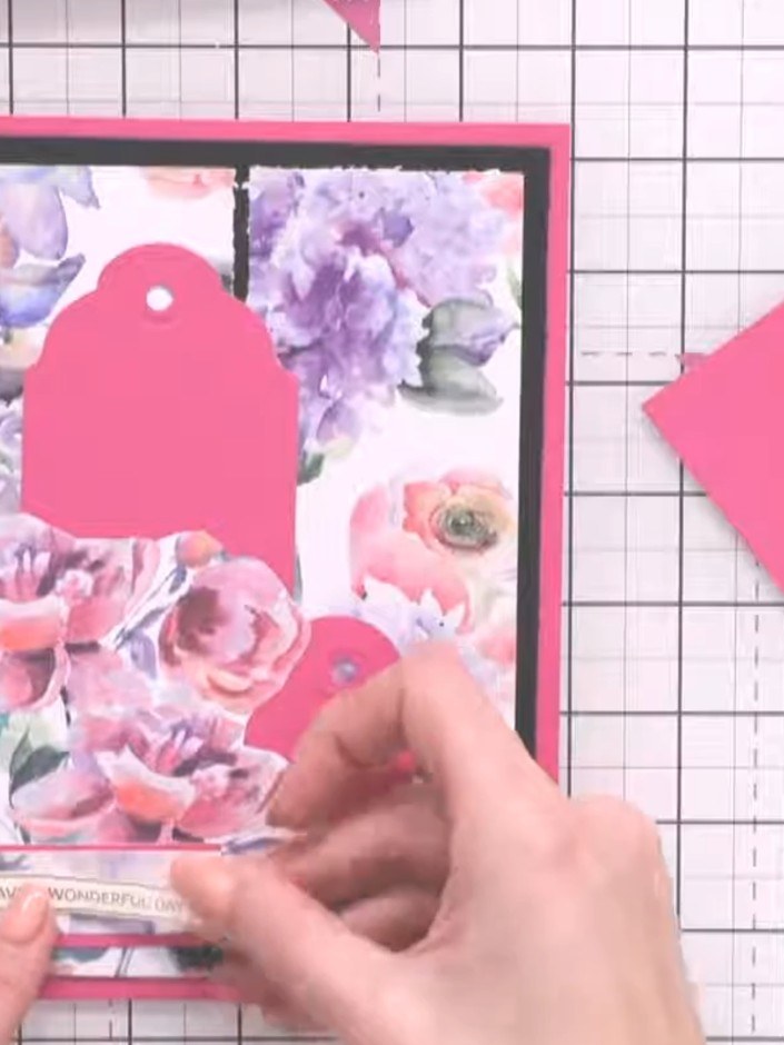 Step 3: Adhere the pocket strip to the front of your card, applying adhesive only to the bottom and side edges. Leave 