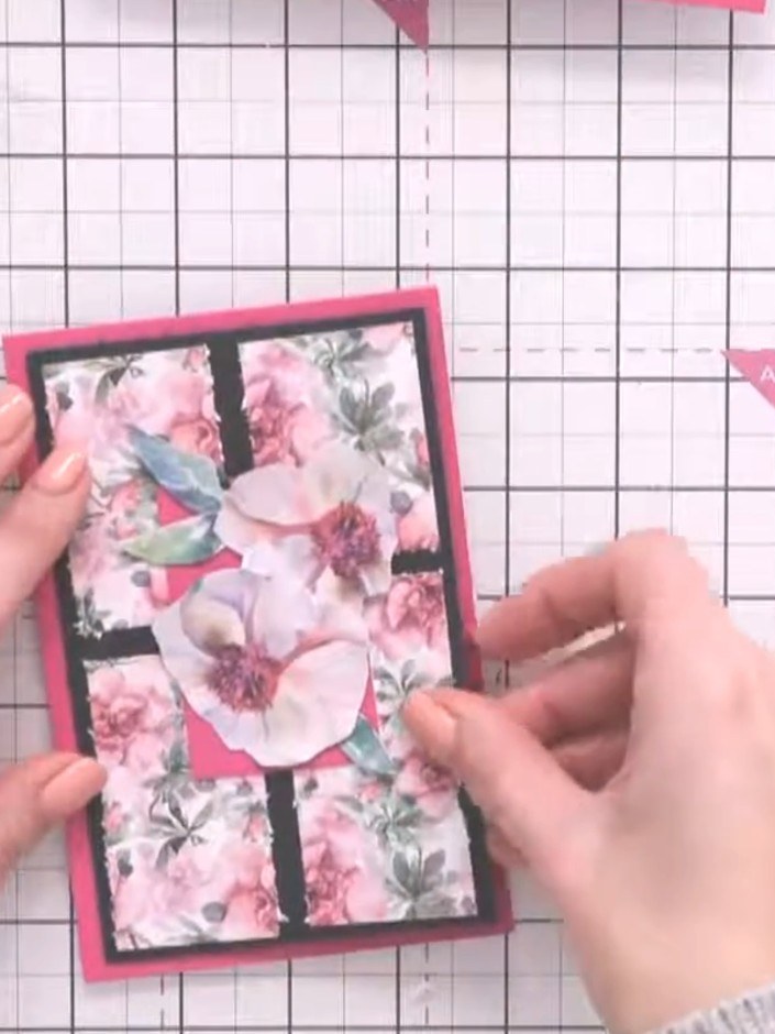 Step 7: Add a sentiment stamp or die-cut word to the centre of your card to complete the design. Position it carefully