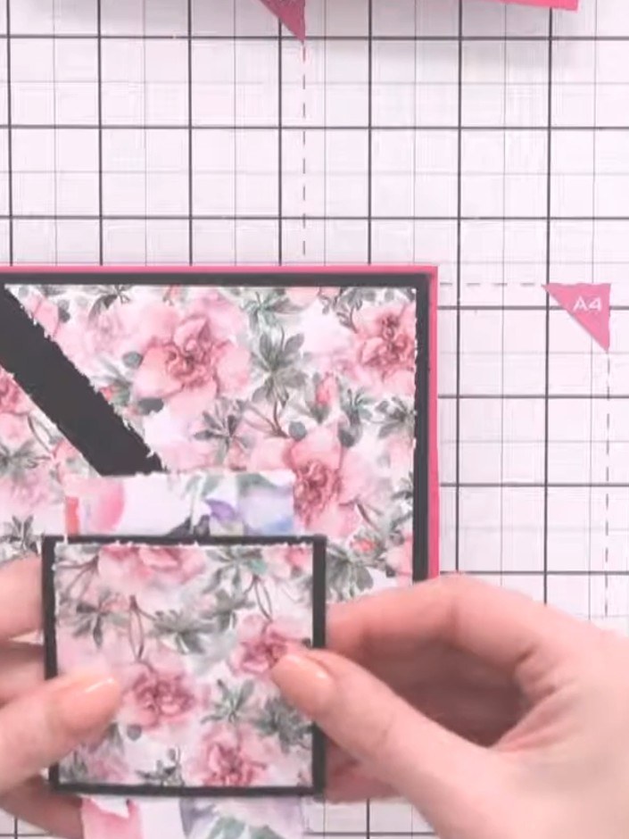 Step 7: Stamp or add a sentiment to the centre square of your card. Position it carefully within the floral frame to c