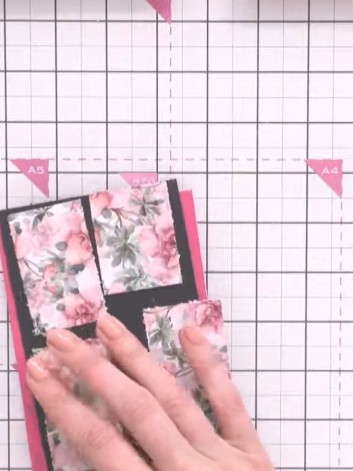 Vier-Felder-Karte mit geschichteten Blumen - the finished project