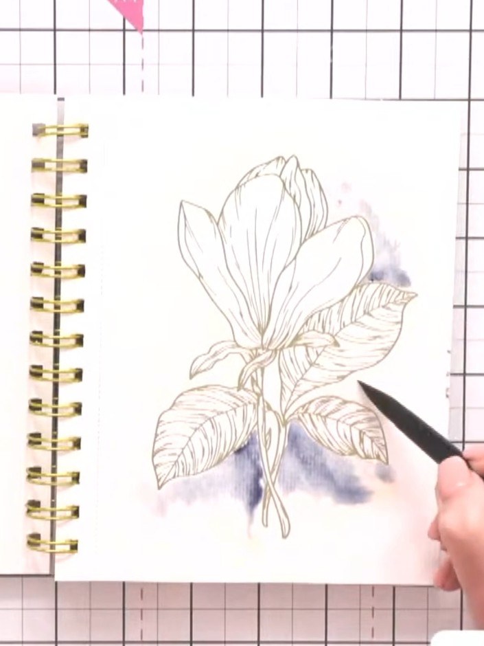 Step 6: Once the background wash has dried completely, add colour to individual petals using a watercolour brush. Buil