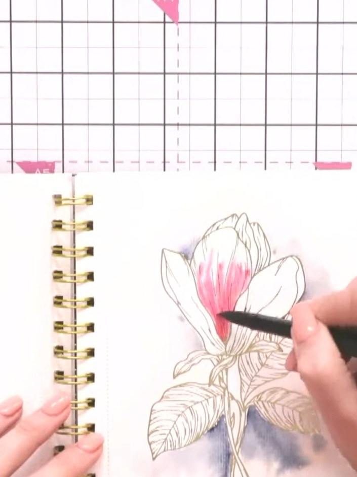 Step 8: Add watercolour to the magnolia petals, leaving small areas of white space within each petal to create dimensi