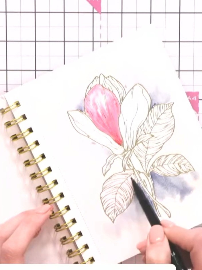 Step 9: Allow the watercoloured magnolia design to dry completely. Once dry, mount the finished piece onto a card base