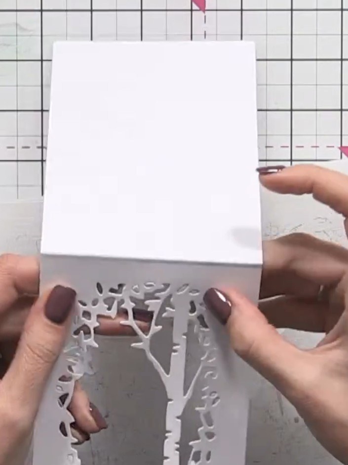 Step 4: Cut a second aperture using the same tree die from coordinating grey card stock. This will create a drop shado