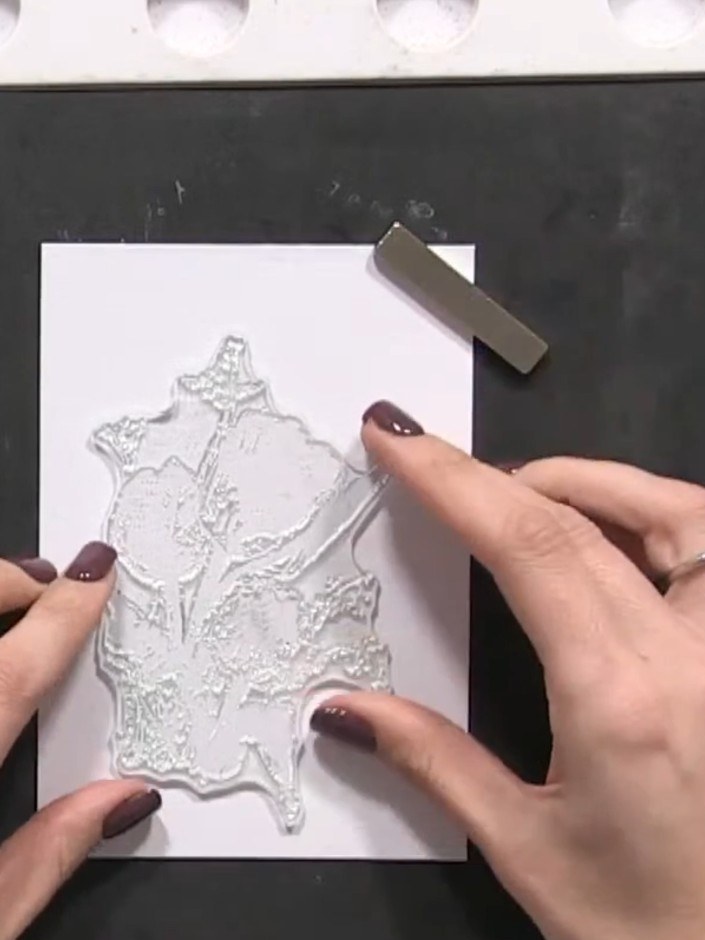 Step 1: Prepare a white card blank on your black craft mat. Gather your lamination stamp set which includes both the s
