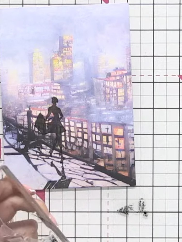 Step 4: Press the reflection stamp firmly onto the printed paper to create a clear image of the dancing figure. Ensure