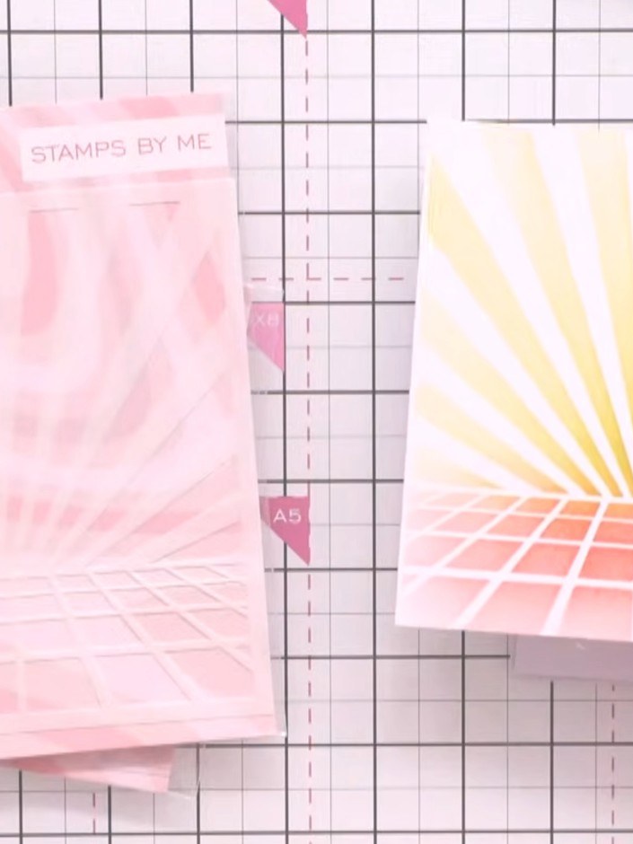 Step 8: Position the disco floor background stencil over your card and blend red and yellow ink through it to create a