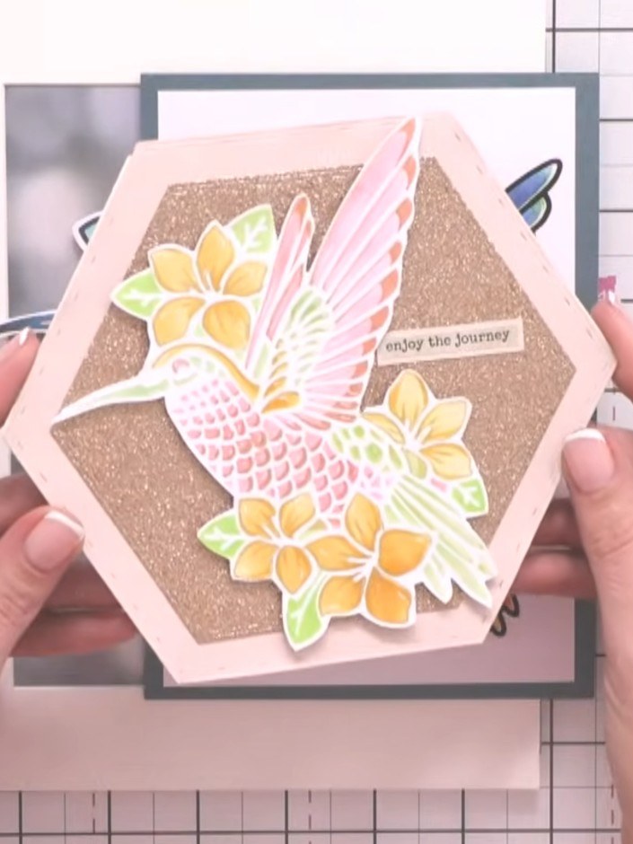 Set Me Free Hummingbird Shaped Card with Stencil and Die - the finished project