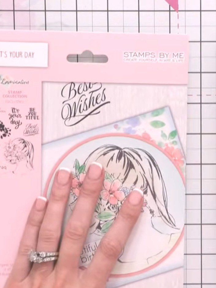 Step 2: Stamp the solid floral image onto your card base using the stamp from the Floral Magic Lamination Collection. 