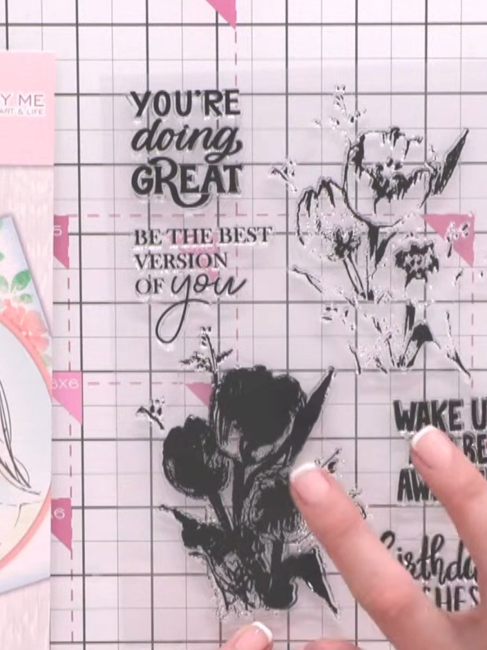 Step 3: Spray the stamped floral image lightly with water to create a watercolour effect. Use a fine mist spray to dam
