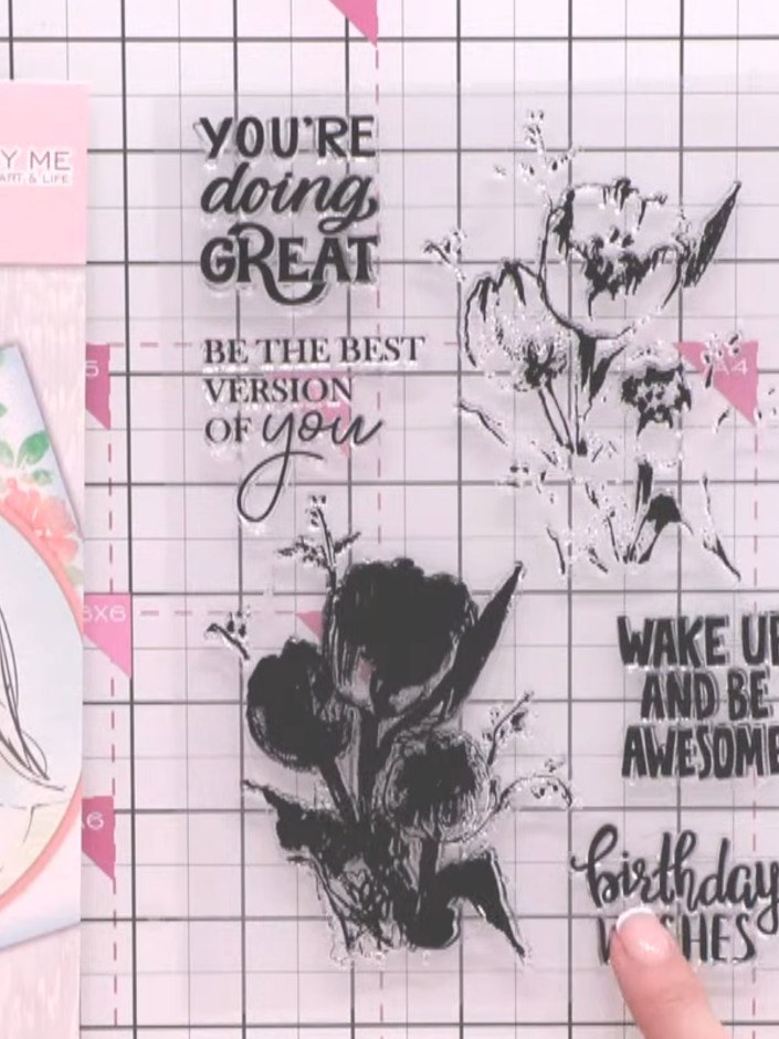 Step 4: Spray the outline stamp with water and stamp it directly over the coloured solid stamp image, aligning it care