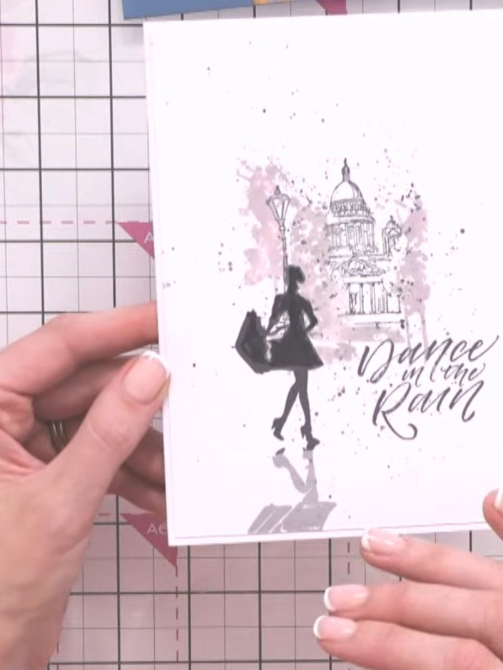 Step 7: Mount your finished design onto a white card base. The completed card features the silhouette of a lady with u