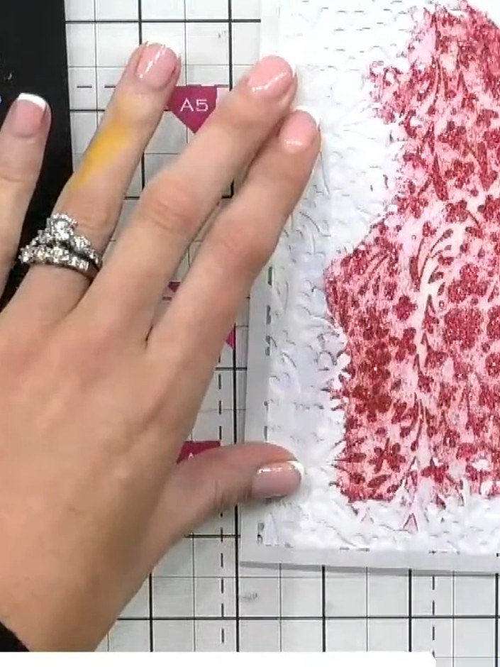 Step 7: Mount the finished embellished panel onto a contrasting card base to complete your card.