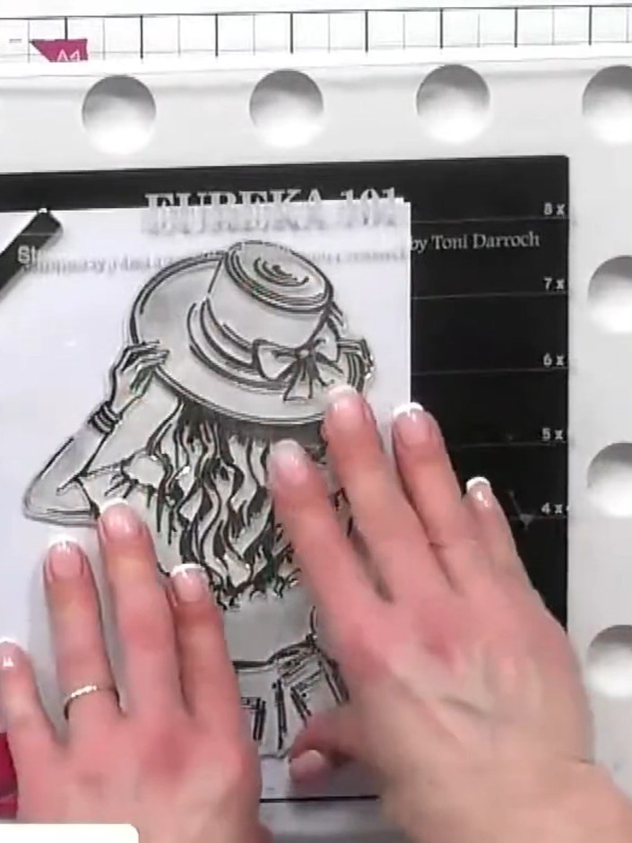 Step 1: Stamp the My Sunshine girl image onto white card using black ink. Use the IMALA stamping platform to ensure cr