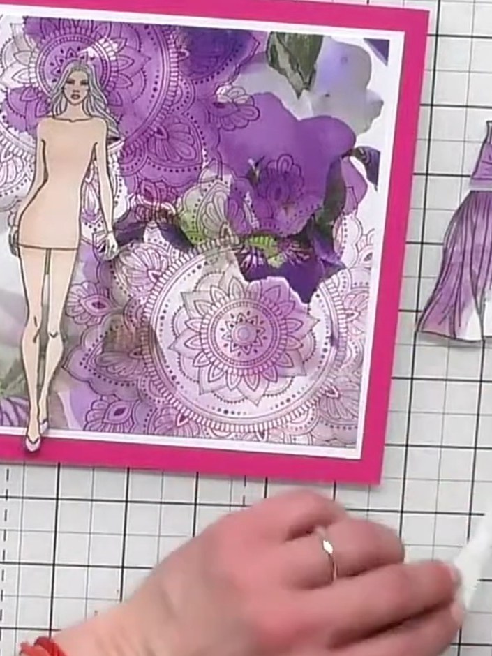 Step 7: Cut out the clothing elements from the stamps. Mix and match the purple dress pieces, accessories and other ga