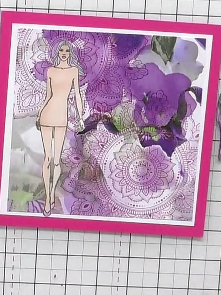 Step 8: Paper piece the girl figure together by layering the flesh-toned body piece over the stamped outline. Position
