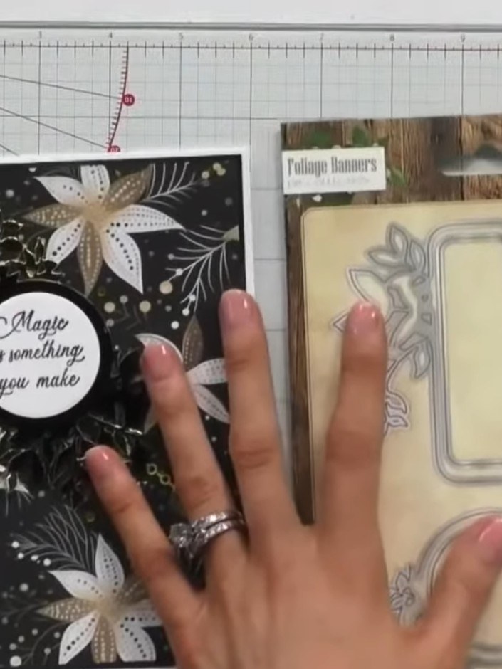 Step 2: Cut various foliage pieces from the Foliage Adornments die set, including extended leaves, bubble effects, and