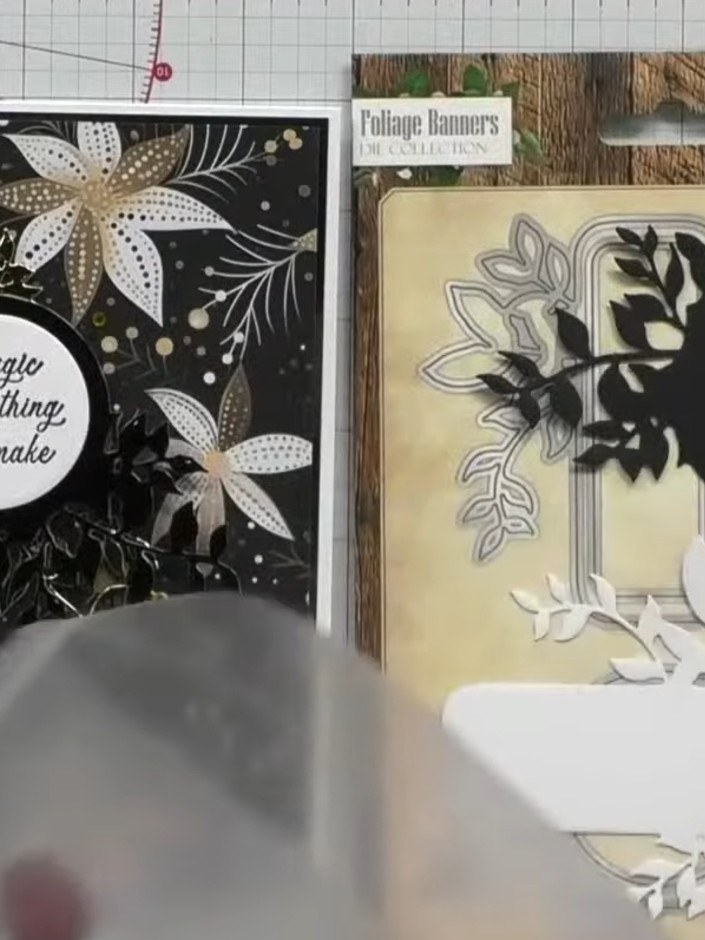 Step 4: Die-cut the foliage elements from the Foliage Banners dies in different colours of cardstock. Cut the rectangu