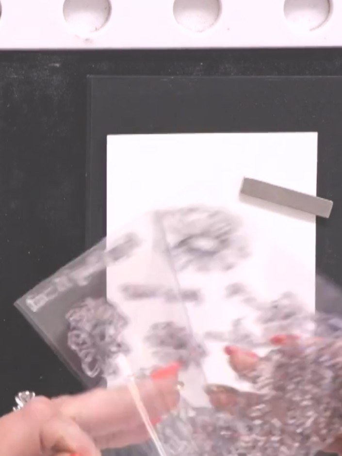 Step 1: Stamp the floral design from your stamp set onto white watercolour card using black hybrid ink. Select your pr