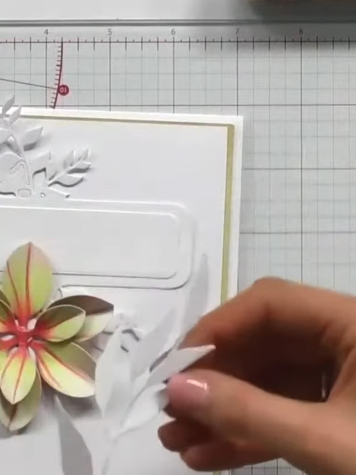 Step 2: Stamp or write your chosen sentiment onto the white rectangular mount panel on the card front. Position it cen
