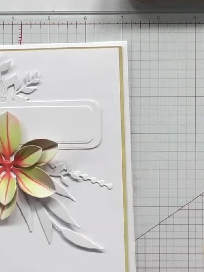Step 3: If desired, add a small decorative bow or embellishment to the corner of the white rounded rectangle mount for