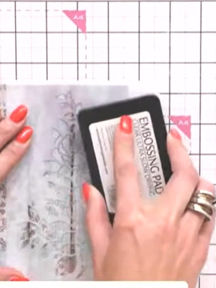Step 2: Position the fern stencil on your chosen paper from the Wistful Charm paper pad. Place it where you want the e