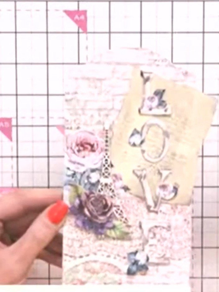 Step 4: Stamp the bird image onto the cream painted mount using black ink. Position the bird stamp towards the upper p