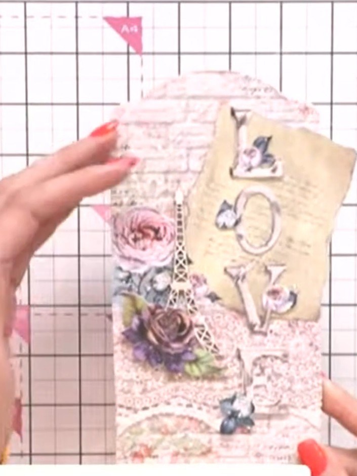 Step 5: Sprinkle embossing powder over the wet stamped image on the background panel. Ensure the powder covers all the