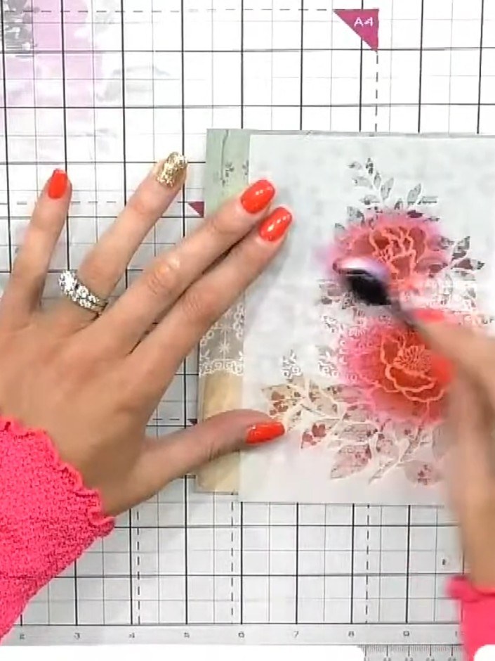 Step 4: Apply orange ink around the fern area using a blending tool to create a halo effect, blending the colours toge