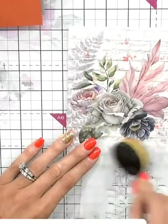 Step 4: Use the fern stencil with black distress ink and a blending brush to add subtle shadow detail to one side of t