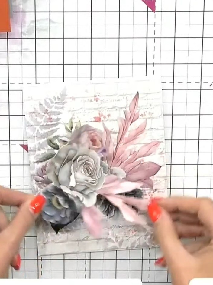 Step 6: Highlight the embossed details on the vellum by gently swiping white ink pad across the raised floral areas. W