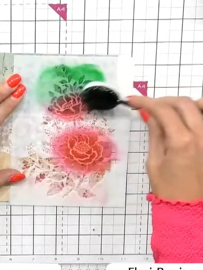 Step 4: Using a blending brush, apply teal or green ink from the Stamps By Me Ink Pad 'Brights' Collection to the top 