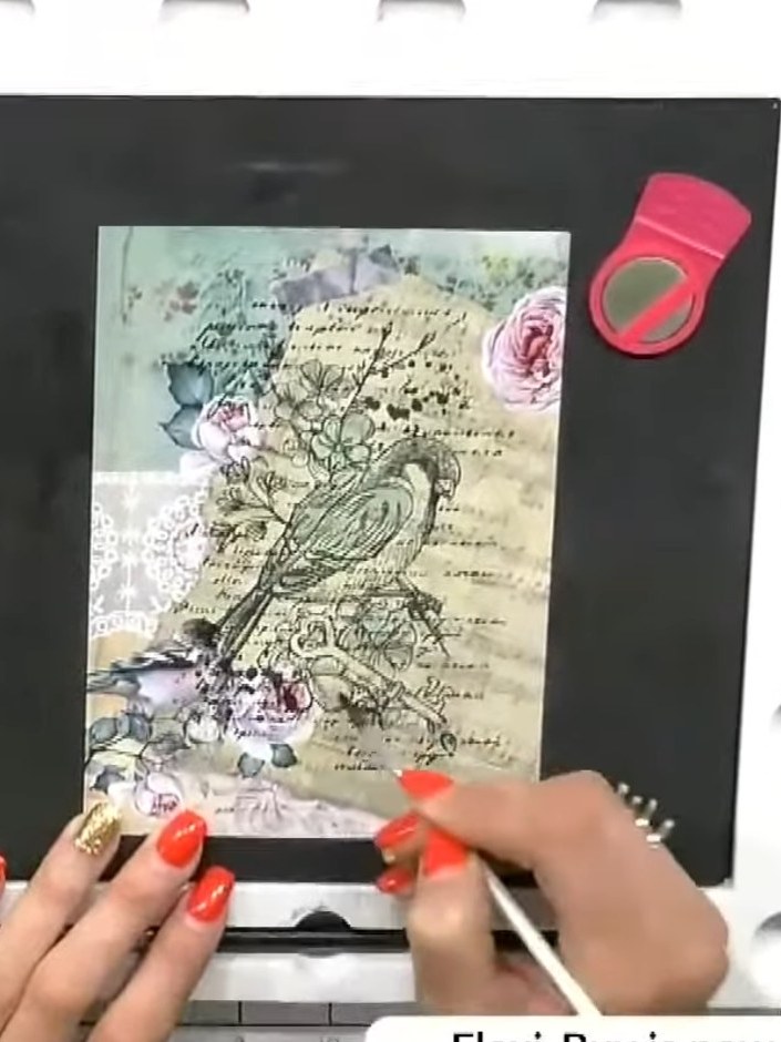 Step 6: Using pink ink, add colour to selected areas of the flowers on the stamped image to create depth and variation