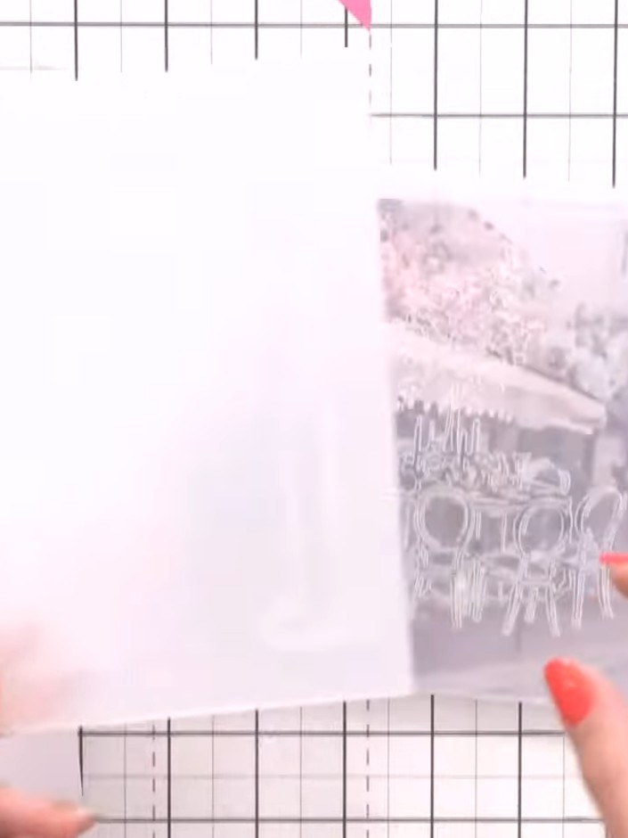 Step 2: Position the left curtain piece (the 5 by 7 inch piece with the curtain design) into the 3D embossing folder. 