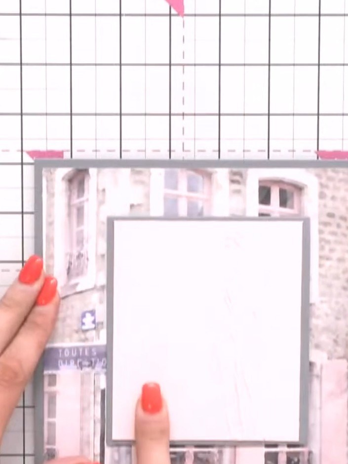 Step 6: Adhere the smaller embossed easel frame inside the card as a nested insert. Position it centrally on the front