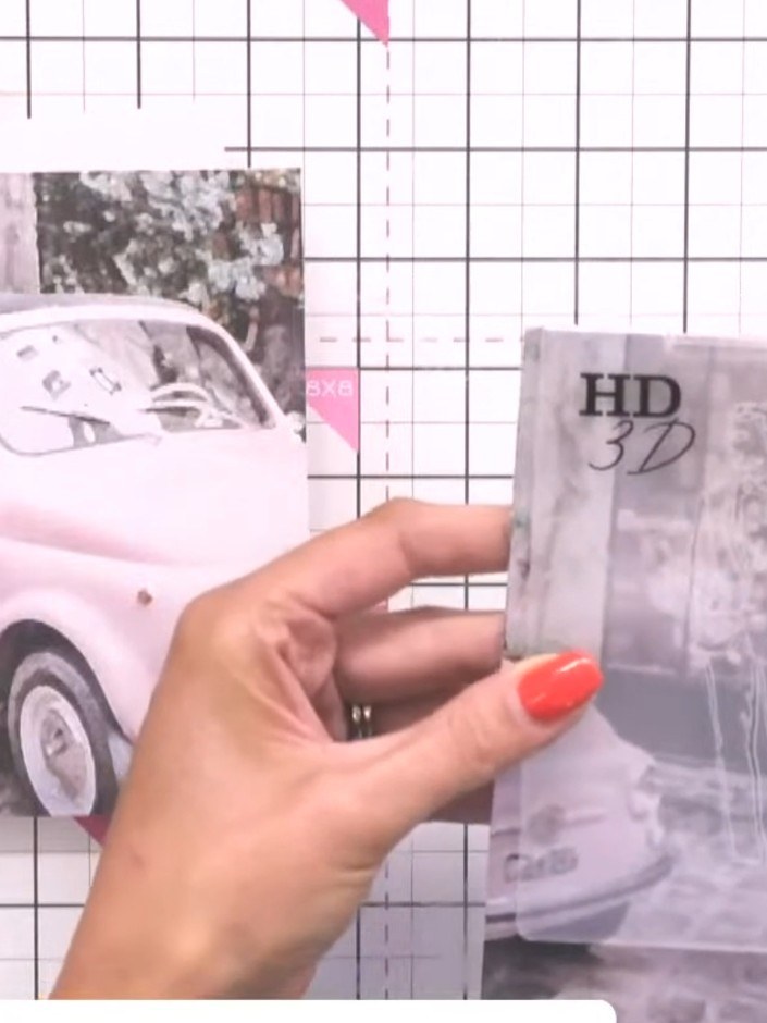 Step 1: Place the patterned paper featuring the vintage car image inside the HD 3D embossing folder, positioning it to