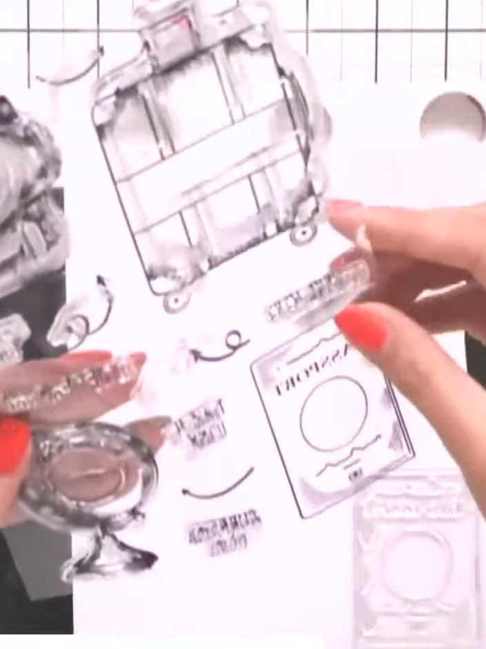 Step 1: Stamp the passport design from the holiday travel set onto white card stock using black ink. Position the stam
